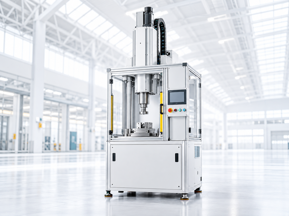 Illustration of a vertical servo press with electric cylinder