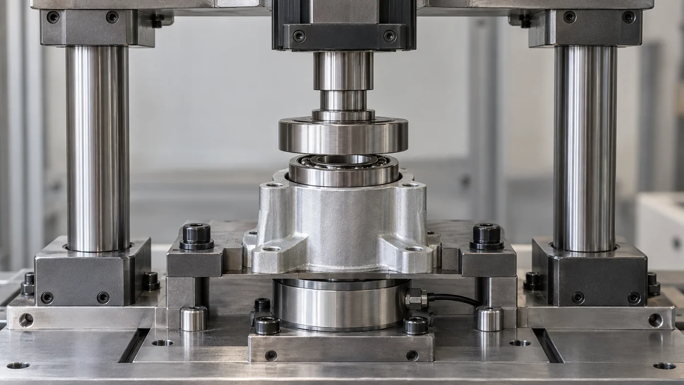 Concept detail of guided automotive bearing press-fit tooling and axial force measurement