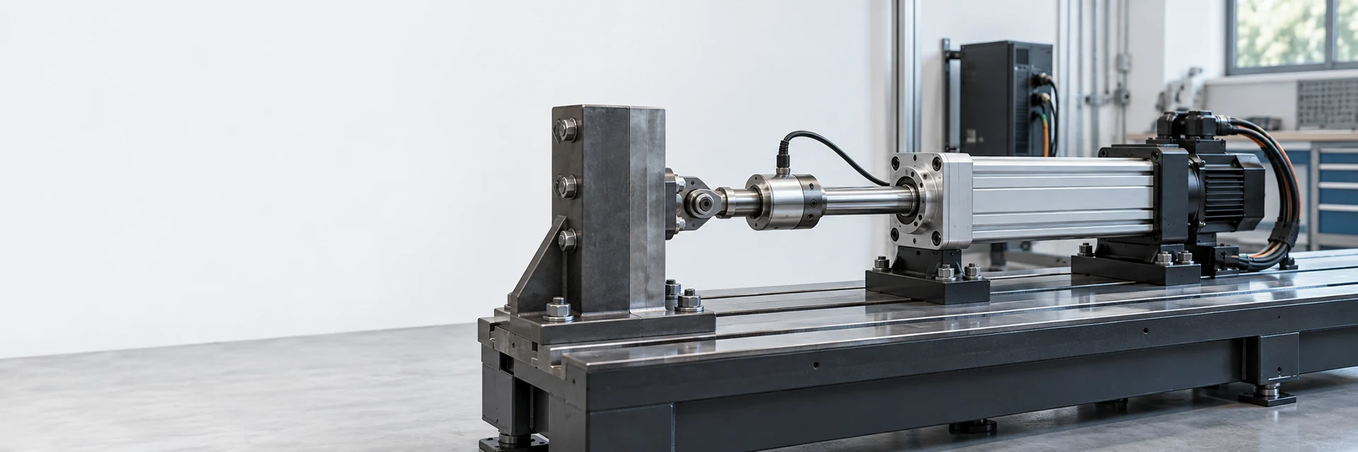 Illustrative servo electric cylinder axial load testing bench with load cell