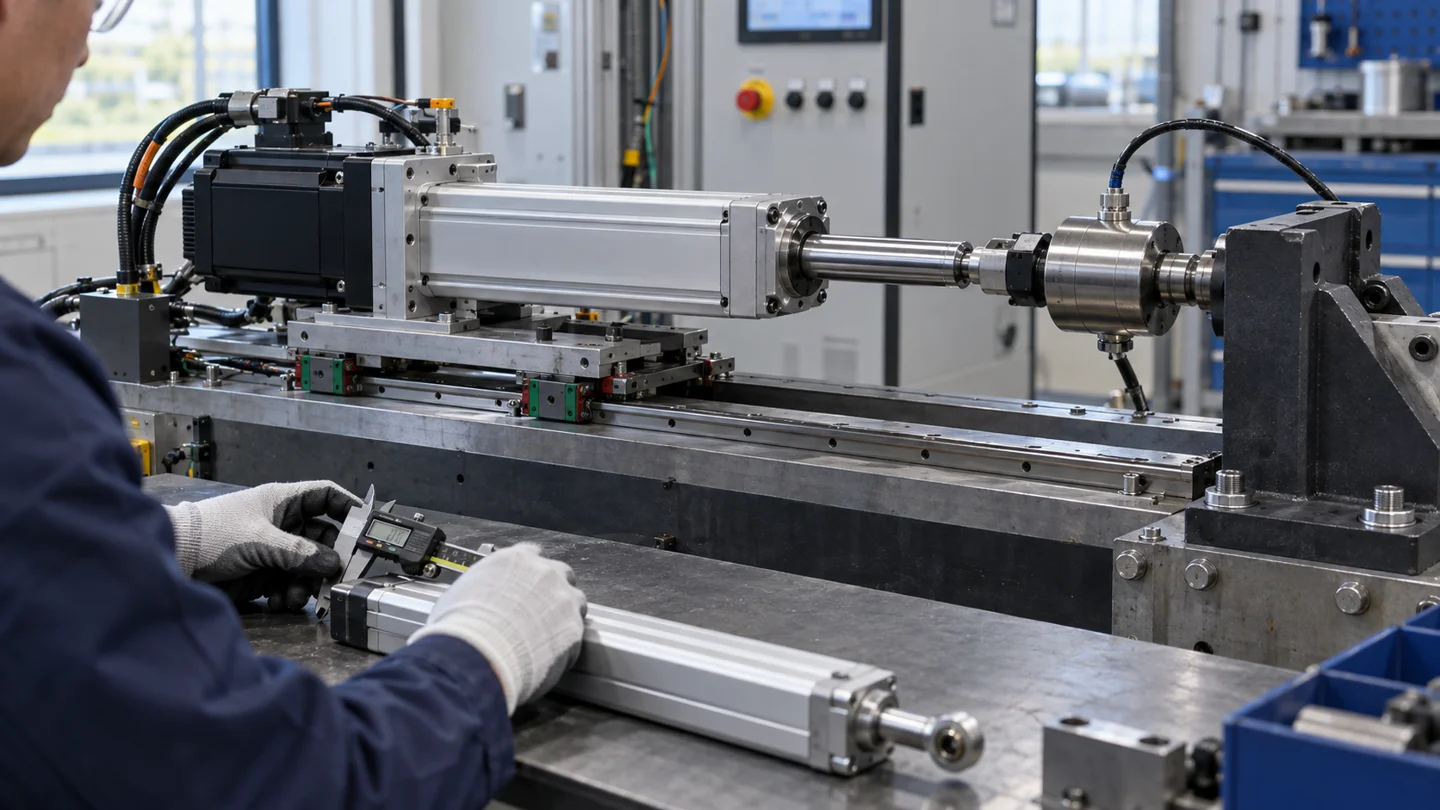 Illustrative electric cylinder load and endurance testing bench