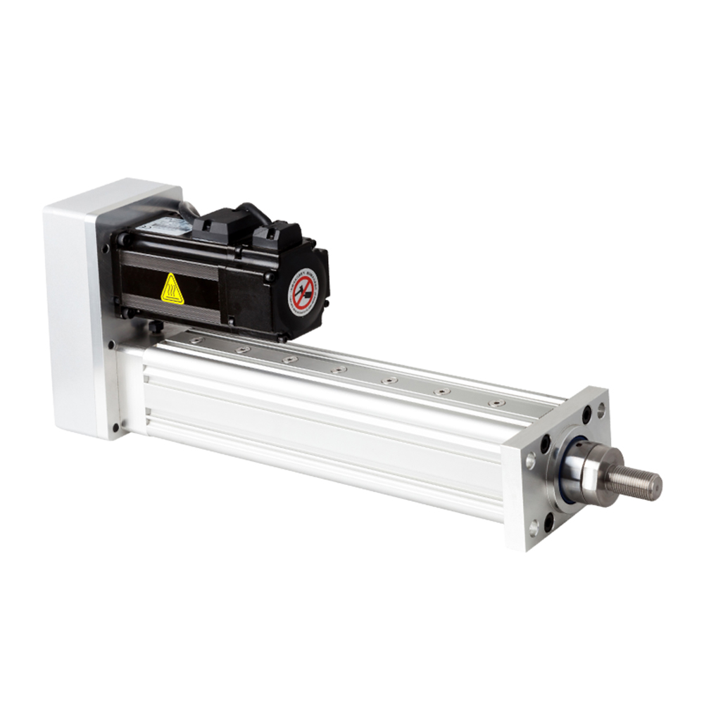 Folded-back servo electric cylinder with a motor mounted parallel to the cylinder body and a threaded rod end