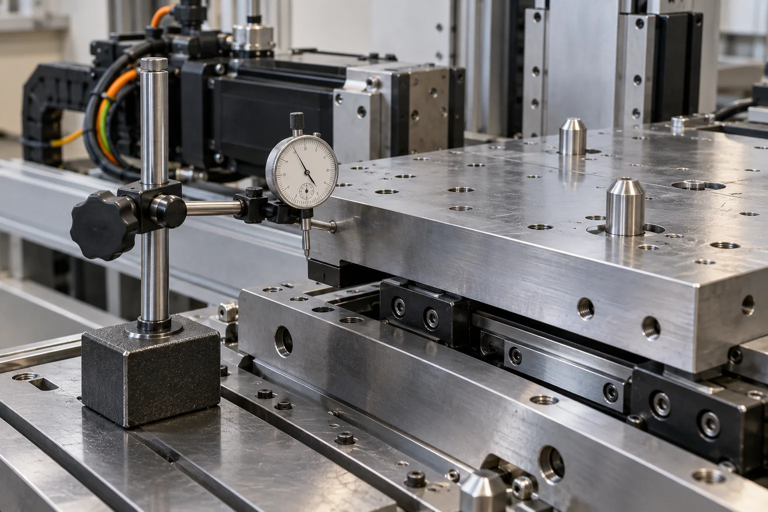 Conceptual independent dial indicator and guided quick-change tool plate