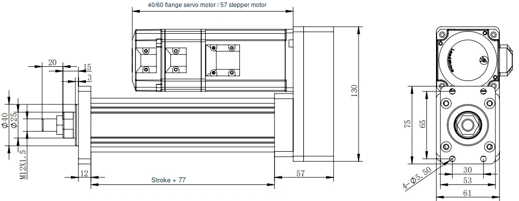 NFT50 folded-back front-flange FA dimensional drawing, English annotations