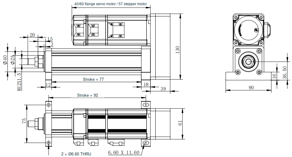 NFT50 folded-back side-flange LB dimensional drawing, English annotations