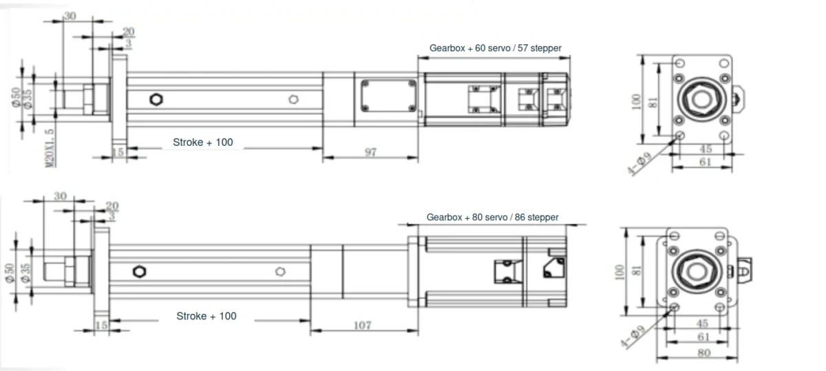 NEFEIT nft60 inline dimension drawing with English annotations