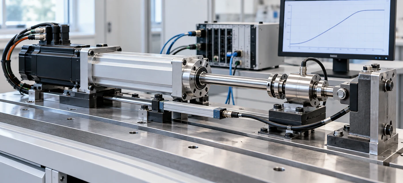 Illustrative servo electric cylinder with force and displacement sensors for process monitoring