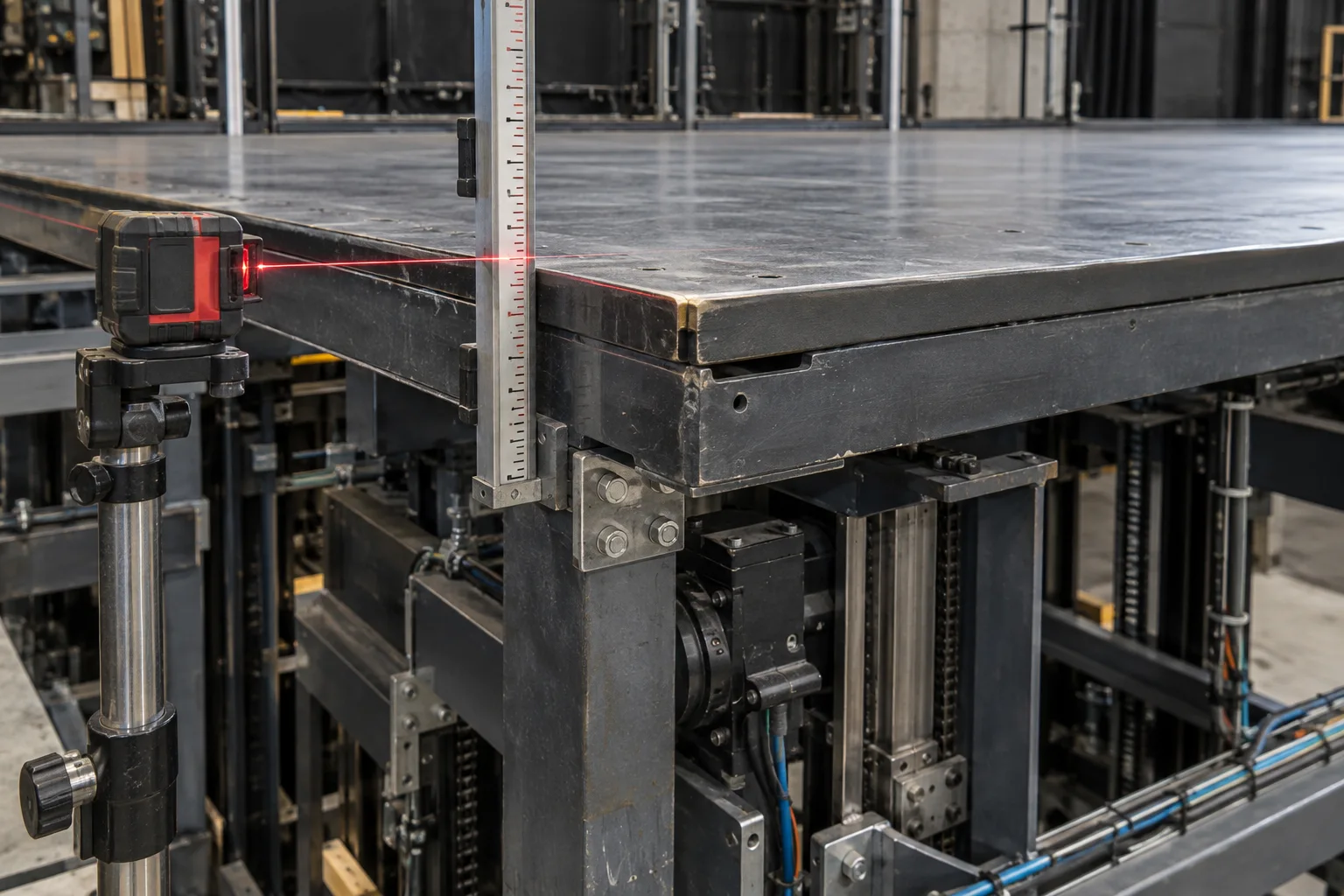 Conceptual fixed laser reference and stage deck corner height check